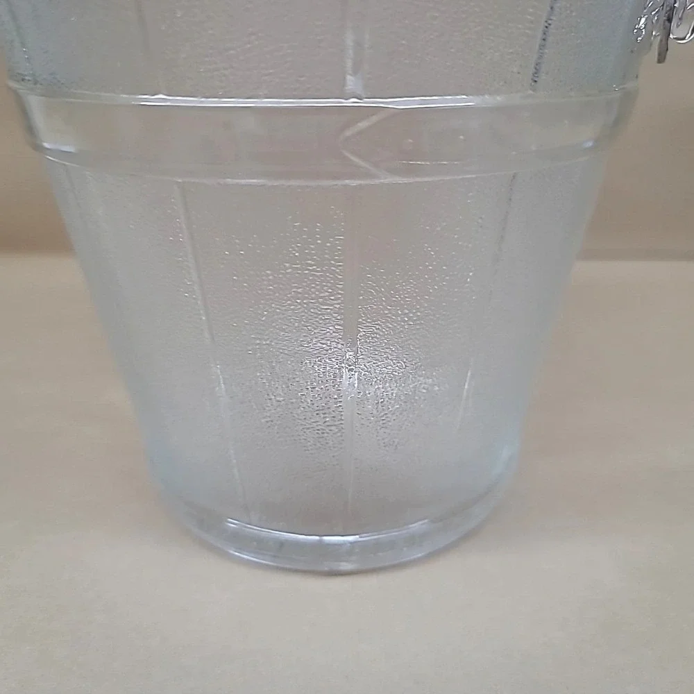 Vintage Textured Clear Glass Keg Barware Ice Bucket w/Hammered Handle & Tongs
